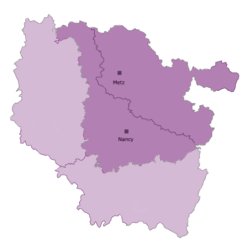 Carte de la présence du Dava Nancy-Metz en Lorraine.